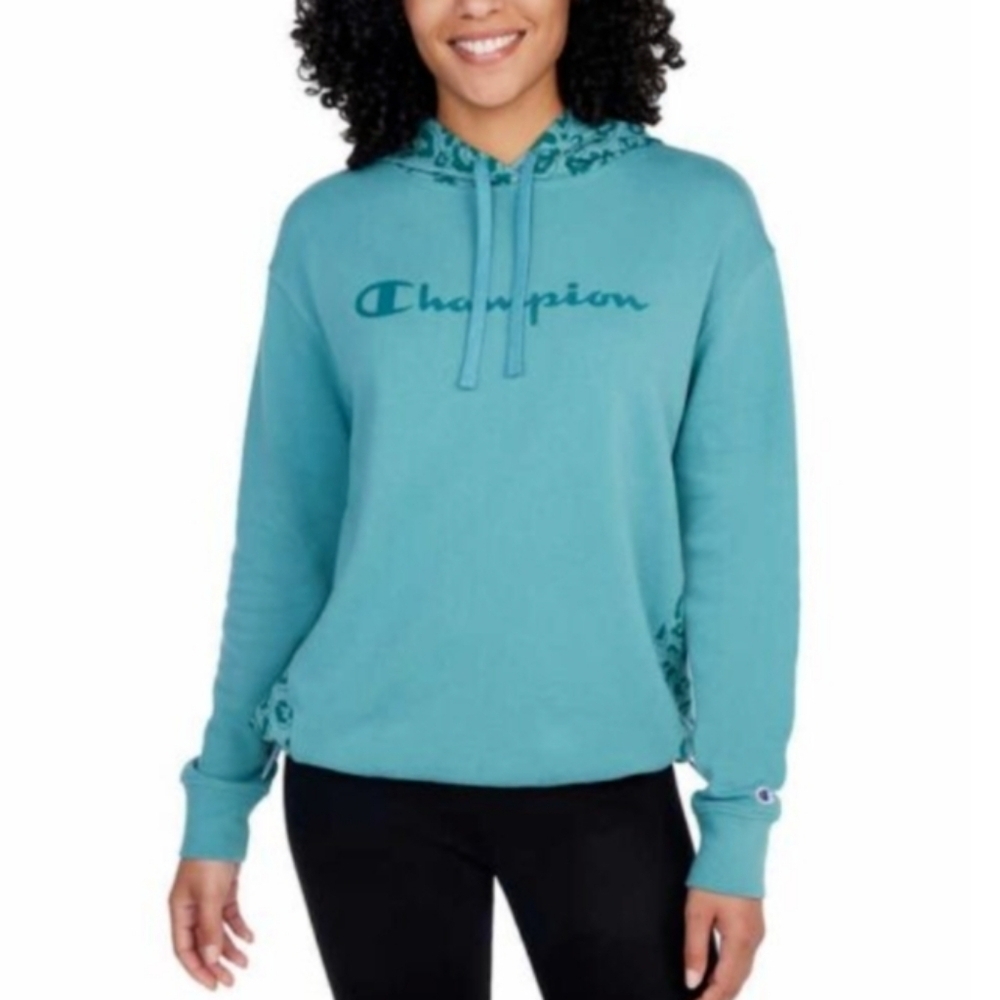 Champion blue/green long sleeve hooded sweatshirt Size L